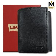 【Levis】Levi's 男皮夾 三折 牛皮夾 拉鍊零錢袋 經典盒裝／黑色