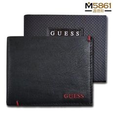 【Guess】男皮夾 短夾 牛皮夾 紅色GUESS Logo 雙鈔夾 品牌盒裝／黑色