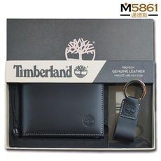 【Timberland】男皮夾 短夾 牛皮夾 零錢袋 多卡夾+鑰匙圈套組 品牌盒裝+原廠提袋／黑色