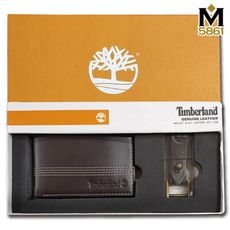 【Timberland】男皮夾 短夾 簡式卡夾+鑰匙圈套組 品牌盒裝+原廠提袋／棕黑色