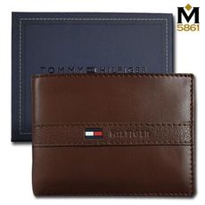 【Tommy Hilfiger】男皮夾 短夾 牛皮夾 中標設計 獨立卡夾 大鈔夾 品牌盒裝／棕色