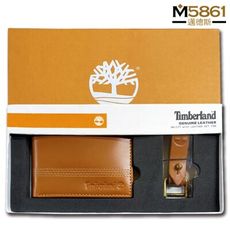 【Timberland】男皮夾 短夾 簡式卡夾+鑰匙圈套組 品牌盒裝+原廠提袋／棕色