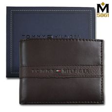 【Tommy】Tommy Hilfiger 男皮夾 短夾 牛皮夾 中標設計 零錢袋 品牌盒裝／咖色