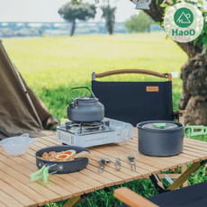 HaoO 露營戶外套鍋組 折疊鍋具三入組 附折疊餐具 戶外環保餐具