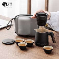 【茗太祖】德化白瓷快克杯旅行組 磨砂黑(1壺4杯1蓋1濾)