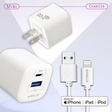 【台灣三洋】MFi認證線 Lightning USB 充電線-2M+WELLY 氮化鎵 迷你充電器