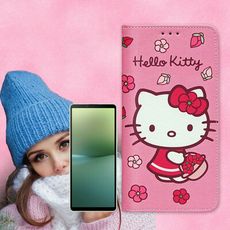 【三麗鷗正版】Hello Kitty SONY Xperia 10 V 櫻花吊繩款彩繪側掀皮套