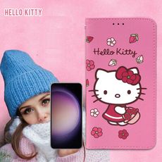 【三麗鷗正版】Hello Kitty 三星 Galaxy S23 櫻花吊繩款彩繪側掀皮套