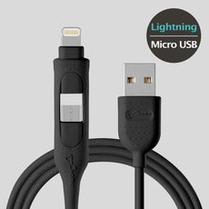 【Bone 官方】二合一雙頭傳輸線 ( Lightning / micro USB ) - 黑