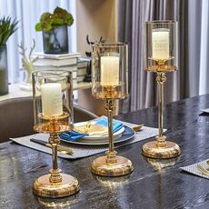 【3C精品閣】歐式美式家用餐桌復古燭臺簡約輕奢金色北歐燭臺擺件婚禮拍攝道具-大號