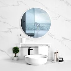 【3C精品閣】浴室鏡子壁掛鏡帶置物架化妝鏡免打孔衛生間鏡洗手間圓形鏡