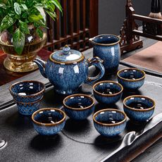 【3C精品閣】家用窯變拉絲天目釉建盞茶具 茶杯茶壺套裝 功夫茶具 禮盒茶具套裝