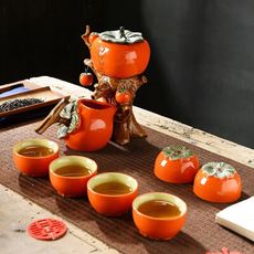 【3C精品閣】陶瓷功夫茶具禮盒套裝 自動茶具組 柿柿如意泡茶壺