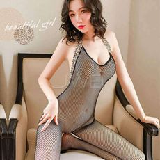 【獨愛情趣精品】冷情浪子．豹紋掛脖開檔漁網連身貓裝
