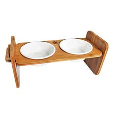 JohoE嚴選 職人木匠可調式平面寵物餐桌附瓷碗-雙碗