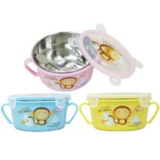 【賣客王國】Jump2 monkey跳跳猴不鏽鋼雙耳隔熱碗/幼兒學習隔熱碗(內附湯匙隨機出貨)