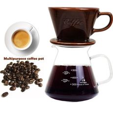 【嚴選咖啡沖泡組1】大號陶瓷濾杯+台玻600ml咖啡壺(玻璃把)/泡咖啡/泡茶濾杯/手沖咖啡濾器