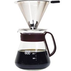 【咖啡沖泡組2】316不銹鋼小濾杯x1+政威600ml咖啡壺x1-塑把(咖啡紅)