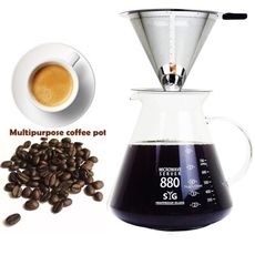 【咖啡沖泡組】大號316不銹鋼濾杯x1+台玻880ml咖啡壺x1-玻璃把
