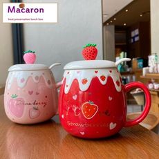 【日韓草莓】陶瓷馬克杯450ml+附陶匙/  陶瓷馬克杯