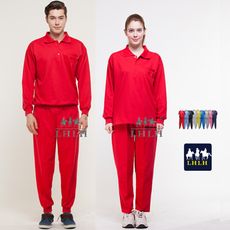 紅色 套裝 素 團體服 工作服 長袖 男 女 Polo衫