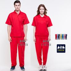 紅色 休閒服套裝 運動服 工作服 短袖 男 女 Polo衫