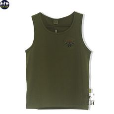 男無袖背心 純棉 軍綠色