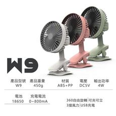 三段大風量 夾式 W9療癒擺頭小風扇