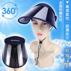 防飛沫鏡片保護罩/飛沫唾沫防護帽 防護面罩/韓國加大抗UV鏡片防紫外線高溫遮陽帽-丈青色