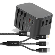 CITY 萬用轉接頭急速充電器33W PD快充+TypeC 1對3 PD快速閃充線三合一(1.2米黑