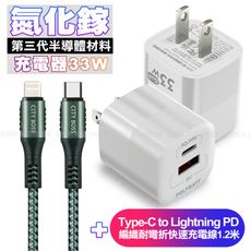 POLYBATT氮化鎵迷你Gan 33W充電器白+勇固C to Lightning PD線1.2米綠