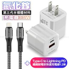 POLYBATT氮化鎵迷你Gan 33W充電器白+勇固C to Lightning PD線1.2米銀