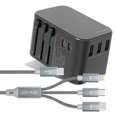 CITY 萬用轉接頭急速充電器33W PD快充+TypeC 1對3 PD快速閃充線三合一(30cm灰