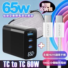 MYCELL 65W氮化鎵GDK55T 黑色+AWEi 編織線TC to TC支援i16/i15-白