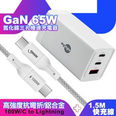 MyStyle 65W GaN氮化鎵充電器+R18 100W快充線TypeC to C 1.5米