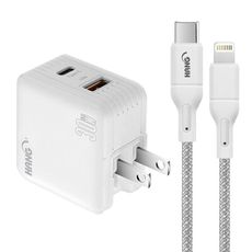 HANG 30W雙孔GaN快充USB+C充電器-白+20W高密編織C to iP PD快充充電線2米