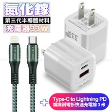 POLYBATT氮化鎵迷你Gan 33W充電器白+勇固C to Lightning PD編織線3米綠