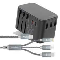 CITY 萬用轉接頭急速充電器33W PD快充+TypeC 1對3 PD快速閃充線三合一(1.2米灰