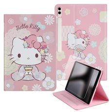 HelloKitty凱蒂貓 三星Galaxy Tab S9FE+和服精巧款平板皮套+玻璃貼