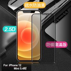 Xmart for iPhone 12 Mini 5.4吋 防偷窺滿版2.5D鋼化玻璃保護貼-黑