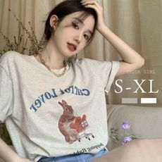 《杜達女孩》🐰兔兔愛吃紅蘿蔔 S-XL短袖上衣 圓領上衣 字母印花t 動物t恤 兔兔t 短袖t恤