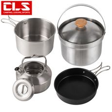 Caiyi 4件套 不銹鋼鍋具組 露營套鍋 野營鍋 戶外鍋具