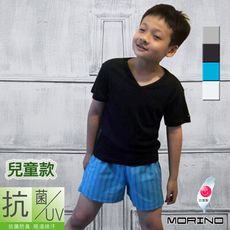【MORINO摩力諾】兒童抗菌防臭速乾短袖V領衫MO4303