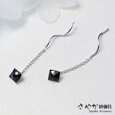 【Sayaka紗彌佳】925純銀溫婉氣質黑瑪瑙波浪造型垂墜耳環 -單一色系
