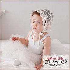 【akiko kids】手工蕾絲花邊蝴蝶結繡花透氣寶寶宮廷帽