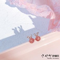 【Sayaka紗彌佳】純銀可愛小兔子好人綠草莓晶造型耳環