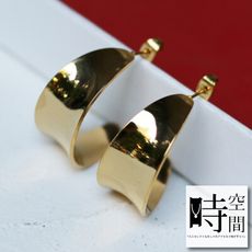 『時空間』時尚金屬質感弧型凹面造型(18Kgpゴールド)耳環