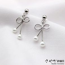 【Sayaka紗彌佳】純銀 小清新風格蝴蝶結綴珍珠垂墜耳環