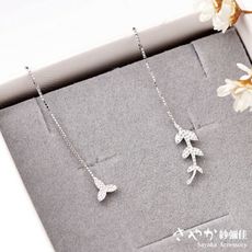 【Sayaka紗彌佳】925純銀時尚百搭不對稱橄欖枝葉造型垂墜耳環(耳線款)
