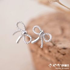 【Sayaka紗彌佳】 925純銀 編織蝴蝶結簡約造型耳環